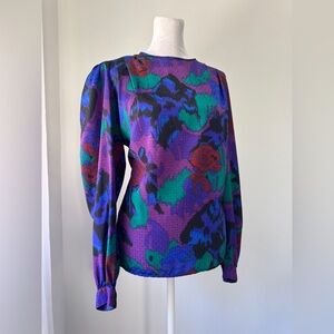 Vintage ‘90s Eva Laurel Multicolored Abstract Print Long Sleeve Blouse